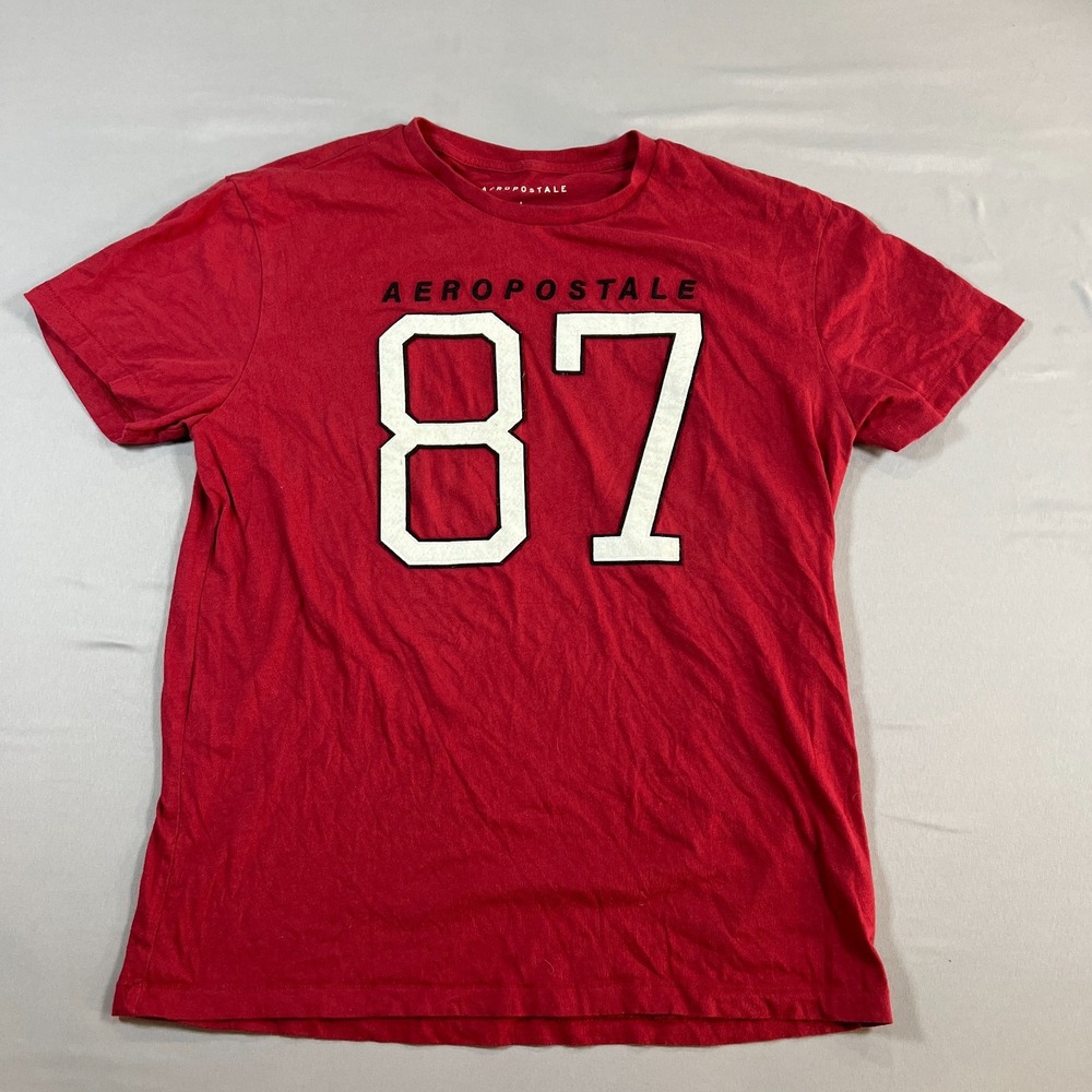 Aeropostale T Shirt Mens Large Red # 87 Cotton Crew Neck Embroidered Logo Casual